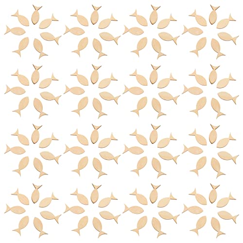 COHEALI 100pcs Unfinished Wooden Fish Cutout Shapes Blank Wood Animal Slices for DIY Arts Crafts Painting Summer Ocean Sea Theme Party Decorations COHEALI