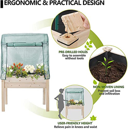 Elevated Wood Gardening Bed with Green House Cover - 36L x24W x 66H - Backyard Expressions