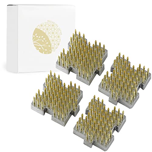 Wazakura 4PCS Interlocking Mini Ikebana Kenzan Flower Frog, Made in Japan, Japanese Floral Arranging Pin Holder - 1.25"(32mm) x1.18(30mm) Brass, 4PCS - WoodArtSupply