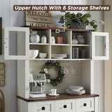 OKD Farmhouse Bar Cabinet with Sliding Barn Door, 72" Rustic Buffet with Hutch with Wine and Glasses Rack, 3 Drawers, Storage Shelves, Sideboard OKD