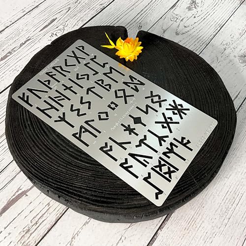Aleks Melnyk No.483 Metal Stencil, Elder Futhark and Anglo-Saxon Runes 0.8in, Ancient Alphabet, Sigil Magic Alphabet Stencil 1 PC, Template Wood Aleks Melnyk