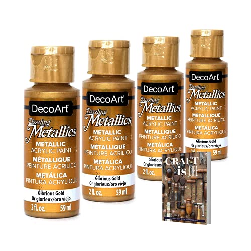 DecoArt Dazzling Metallics - 2 Ounce 4 Pack Glorious Gold Acrylic Paint Set Gold Metallic Acrylic Paint Art Supplies- Art Projects, Home Decor- DecoArt