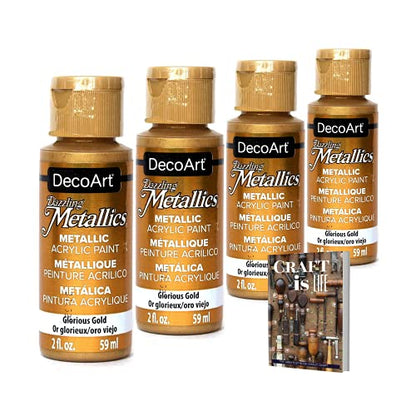 DecoArt Dazzling Metallics - 2 Ounce 4 Pack Glorious Gold Acrylic Paint Set Gold Metallic Acrylic Paint Art Supplies- Art Projects, Home Decor- - WoodArtSupply