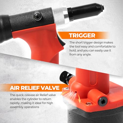 UPWOOD Pneumatic Hydraulic Pop Rivet Gun, Self-Suction Air Riveter Riveting Tool with 100 pcs Blind Rivets and 3/32" 1/8" 5/32" 3/16" Nose Pieces - WoodArtSupply