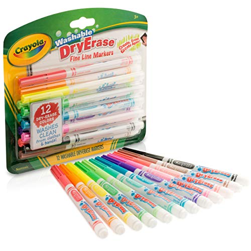 Crayola Washable Dry-Erase Fine Line Markers, 12 Classic Colors NonToxic Art Tools for Kids & Toddlers 3+ Crayola