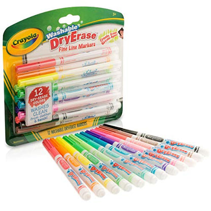 Crayola Washable Dry-Erase Fine Line Markers, 12 Classic Colors NonToxic Art Tools for Kids & Toddlers 3+ - WoodArtSupply