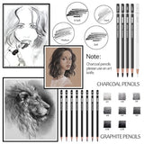 PANDAFLY Drawing Sketching Pencil Set, 22 Piece Pro Art Pencil Kit - Graphite Pencils (12B-2H), Black and White Charcoal Pencils, Charcoal Sticks, PANDAFLY