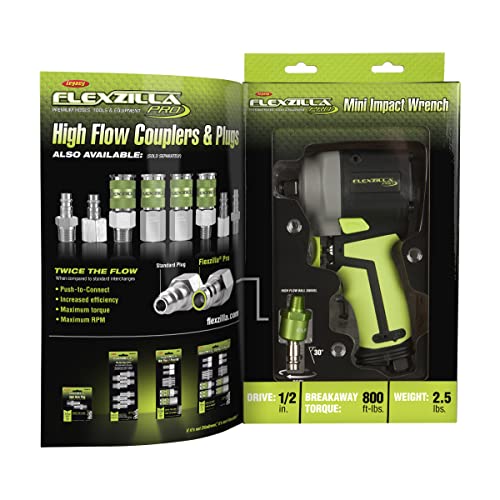 Flexzilla Pro Mini Impact Wrench, 1/2" Drive, with High Flow Ball Swivel Plug - AT1475FZ Flexzilla