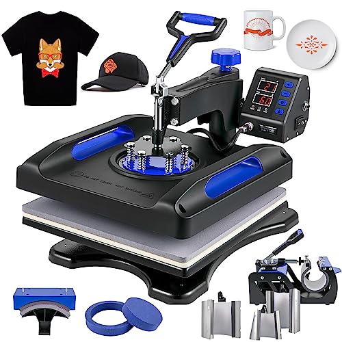 VEVOR Heat Press Machine 8 in 1 Combo Heat Press 15 x 15 Inch Heat Transfer Machine 360-Degree Swing Away Digital Shirt Printing Multifunction - WoodArtSupply