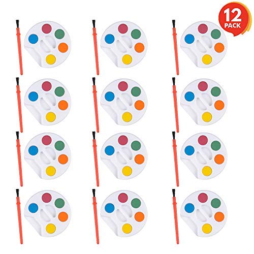 ArtCreativity Mini Paint Sets - Pack of 12 - Five Watercolors in Tray with Brush - Crafts, Supplies, School, Party Favor, Kids' Prize ArtCreativity