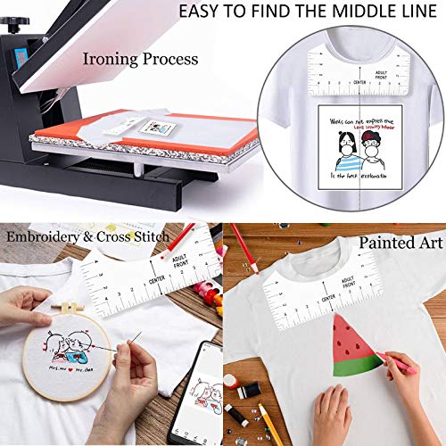 BIHRTC 8PCS T-Shirt Ruler Guide Alignment Tool PVC T Shirt Ruler to Center Designs for Vinyl Placement Heat Press with 3PCS Sewing Mark Chalk Pencil - WoodArtSupply