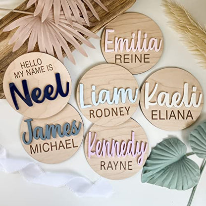 Wood and Acrylic Baby Name Announcement Sign - Custom Engraved 3D Baby Name Plaque - Birth Announcement Keepsake - Modern Newborn Photo Prop - - WoodArtSupply