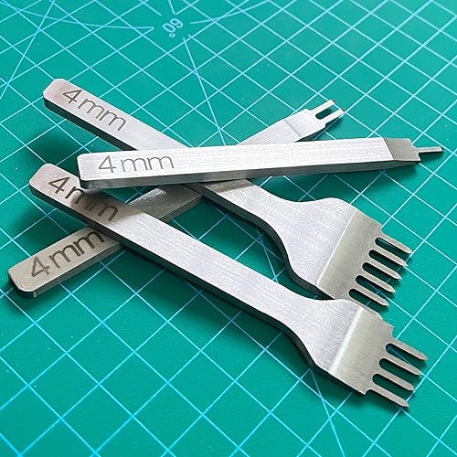 Amogto Prong Punch Tool Set, 1/2/4/6 Leather Hole Punch Tool, 4pcs Prong Row Hole Punch DIY Lacing Stitching Chisel Set Leather Craft Kits - WoodArtSupply