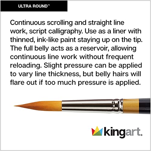 KINGART Original Gold 9020 Ultra Round Series Premium Golden Taklon, Multimedia Artist Brushes, Set of 8 - WoodArtSupply