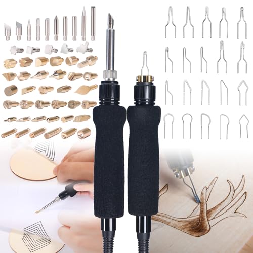 YIHUA 939D-II Pyrography Pen Wood Burning Kit Station 2-in-1 Solid-Point 200~480°C (with Temp Display)/Wire-Nib 250~750°C with 20 Nibs, Solid Points, YIHUA