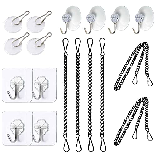 Stained Glass Window Hanging Chain Kit, Picture Hanging Chain with Suction Cup Hooks Sunshine Catcher Metal Nickel Plating Stained Glass Window Arecyuer