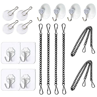 Stained Glass Window Hanging Chain Kit, Picture Hanging Chain with Suction Cup Hooks Sunshine Catcher Metal Nickel Plating Stained Glass Window