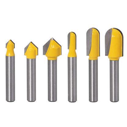 Yakamoz 6Pcs 1/4" Shank Carbide 90 Degree V-Groove and Round Nose Groove Router Bit Set 3D CNC Signmaking Lettering Engraving Cutter Woodworking - WoodArtSupply