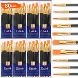 ESRICH Acrylic Paint Brushes Set,8Packs /80 Pcs, Black Nylon Brush Head, Suitable for Acrylic, Oil, Watercolor,Rock Body Face Nail Art,Perfect Suit ESRICH