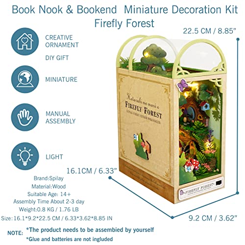 Spilay DIY Dollhouse Miniature Book Nook Assemble Kit,3D Wooden Puzzle Bookshelf Insert Decor with Light,Bookends Model Build-Creativity Kit for Spilay