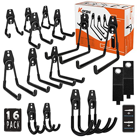 KOFANI Garage Hooks, 16 Pack Steel Heavy Duty Garage Storage Hooks with Anti-Slip Coating, Utility Garage Wall Mount Hooks for Hanging Bike, Ladder KOFANI