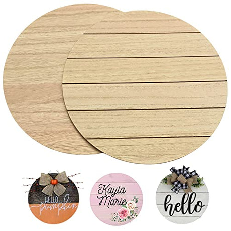 Unfinished Wood Rounds for Crafts - 2 Pack of 14 Inch Diameter Reversible Wood Circles with Real Wood Veneer That Will Not Warp, Wood Slices with CADE + KAI