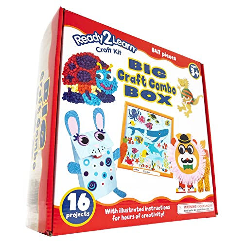 READY 2 LEARN Big Craft Combo Box - 800+ Pieces - 16 Projects for Kids Ages 4-8 - All in One Craft Kit - Paper Bag Puppets, Dough Creations and More! READY 2 LEARN