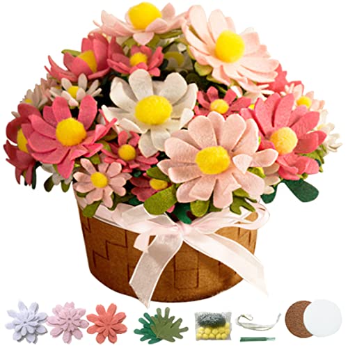 BAZIMA DIY Felt Flower Art Craft Kit, DIY Felt Daisy Pot Bonsai Kit, 33 Daisies ,Floral Gifts,Beginner Craft Kit,Arrange Pre-Cut Felt Flowers and - WoodArtSupply