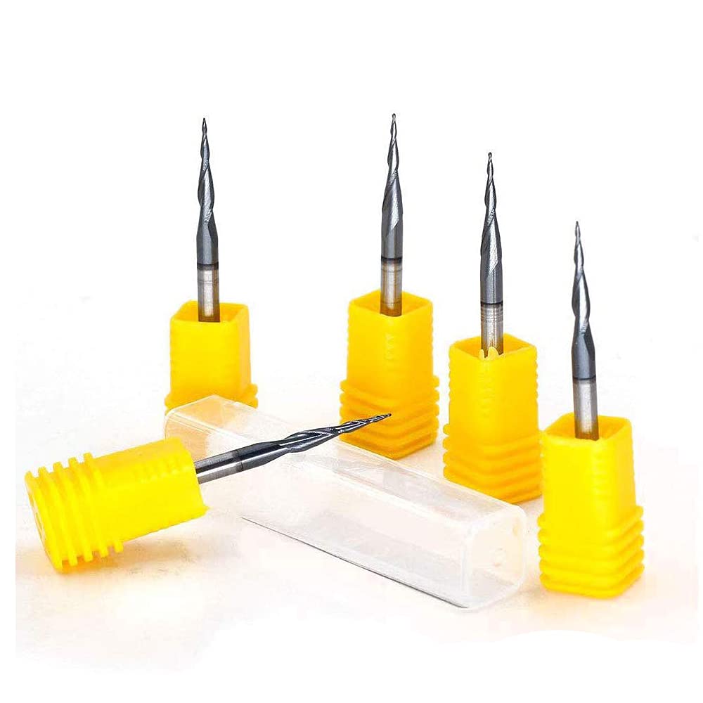 OSCARBIDE Tapered Ball Nose Carbide End Mills 1/8" Shank R0.25 CNC Router Bit 2 Flutes Tin Coated for Engraving Milling 3D Relief Carving.5pcs/Set