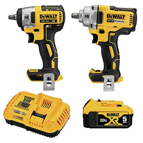 DEWALT 20V MAX Impact Wrench, Cordless 2-Tool Combo Kit, 1/2-Inch Mid-Range and 3/8-inch Compact with 5ah Battery and Charger (DCK205P1) DEWALT