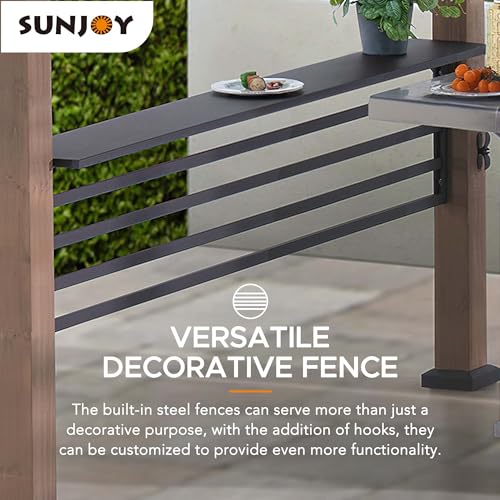 Sunjoy Wooden Grill Gazebo with AC Power Port, 8 x 12 ft. Steel Hardtop Outdoor Gazebo for Year-Round Grilling, Cedar Framed Gazebo with Built-in Sunjoy