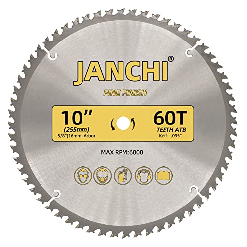 3-Pack Combo 10-Inch 32T & 60T & 80T Woodworking Saw Blades with 5/8" Arbor, 095" Thin Kerf Alternating Top Bevel Tungsten Carbide Teeth Miter/Table Janchi