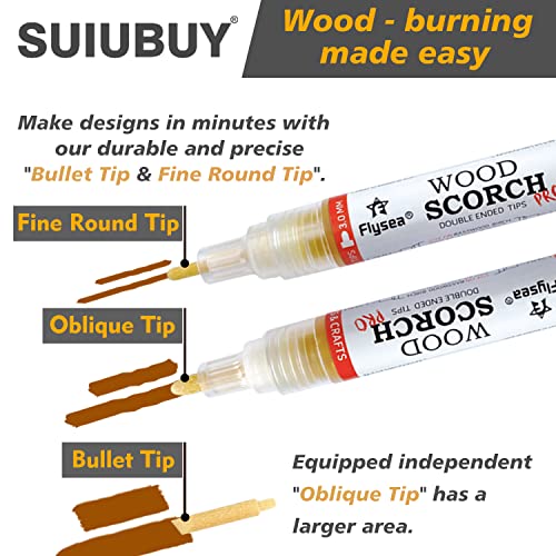 SUIUBUY Scorch Pen Marker - 2 PCS Wood Burning Pen Tool with Replacement Tip, Chemical Wood Burner Set for Burning Wood, Do-it-Yourself Kit for Arts - WoodArtSupply