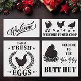 4 Pieces Hen Chicken Farmhouse Stencils Farm Fresh Eggs Stencil Rustic Farmhouse Reusable Stencil Templates DIY Chicken Country Farmhouse Home Decor CIEMODA