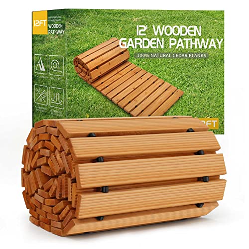 RELIANCER Wooden Garden Pathway,Outdoor Roll Out Cedar Straight Walkway,Patio Path Decorative Garden Boardwalk Walkways,Weather-Resistant Roll Up - WoodArtSupply