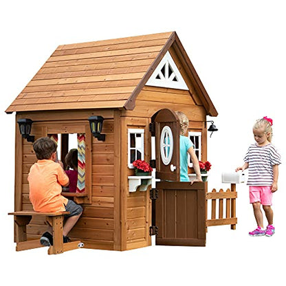 Backyard Discovery Aspen All Cedar Wooden Playhouse, Country Style, Dutch Front Door, Flower Pot Holders, Stove, Sink, Plastic Food, Doorbell, - WoodArtSupply