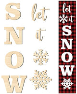 Whaline Christmas Large Wood Letters Christmas Unfinished Wood Letters Let It Snow Snowflake Wooden Cutout Decoration for Winter Farmhouse Porch Sign Whaline