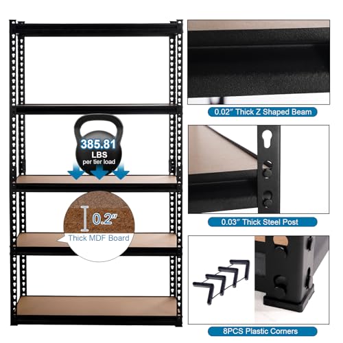 PACHIRA E-Commerce 72" Garage Shelving Heavy Duty Adjustable 5 Tier Storage Shelves with MDF Board Black Shelves for Garage,Kitchen,Office,35.43" PACHIRA E-Commerce