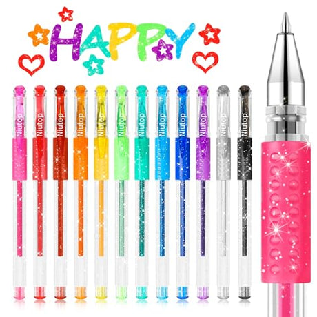 Niutop 12-Color Scented Glitter Gel Pens for Kids, Fruity Scented Markers, Colored Pen Set Fun Pens, Cute School Supplies Stationary, Art Supplies, Niutop