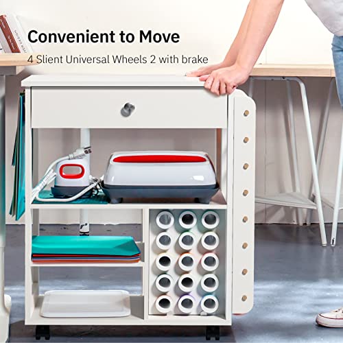 Crafit Organization and Storage Cart Compatible with Cricut Machine, Rolling Craft Organizer with Vinyl Roll Holder, Crafting Cabinet Table Crafit
