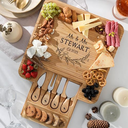 Personalized Charcuterie Board Large Cheese Board and Knife Set, Engagement Gifts, Customized Wedding Gifts for Couples Anniversary Gift Engraved - WoodArtSupply