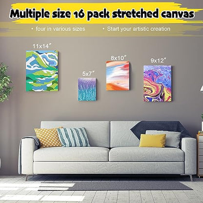 12 Pack Stretched Canvases for Painting with 11x14, 9 x12, 8x10, 5x7(3 of Each), Blank Primed Canvas for Oil, Acrylic & Others, Multi Size Set for - WoodArtSupply