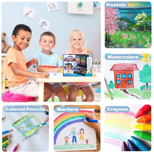 ArtSkills Mega Art Set, Arts and Crafts Supplies, Includes Colored Pencils, Stencil Letters, Markers, Watercolor Paint, Crayons, 80 Pieces