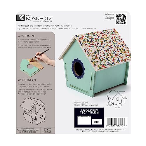Plaid Birdhouse, Konnectz Unfinished, Easy to Assemble Wood Surface Perfect for DIY Arts and Crafts Projects, 61799 Plaid