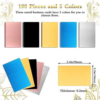 SUNJOYCO 100 Pcs Metal Business Card Blanks, Laser Engraving Business Cards Sublimation Blanks Name Cards for Promotion Gift Card Desk Number Tag