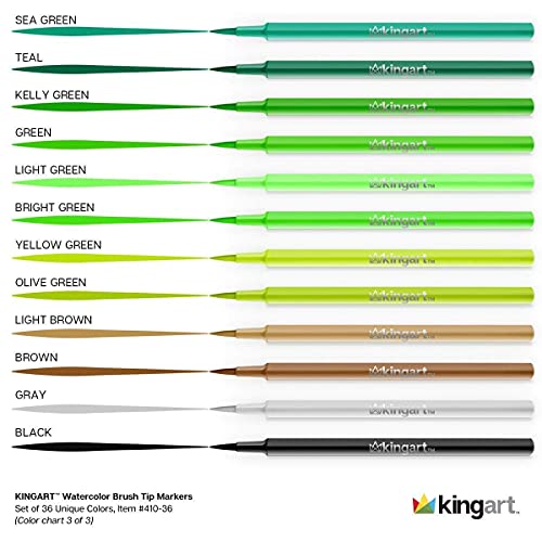 KINGART Watercolor Brush Markers, 36 Piece, Multicolor, 410-36 KINGART