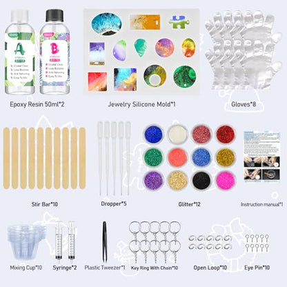 IGaiety Resin Jewelry Making Kit, 82Pcs Resin Kit for Beginners, Resin Starter Kit-Resin Kits and Molds Complete Set with Jewelry Mold and Tools for