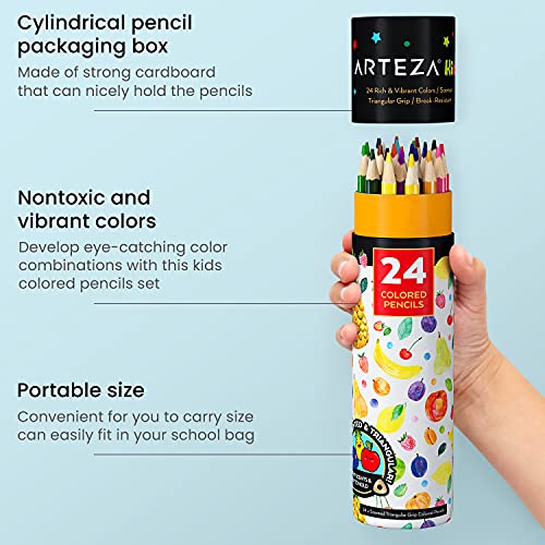 Arteza Kids Scented Colored Pencils, Set of 24 Easy-to-Grip Pencil Crayons, Triangular Shape, Pre-Sharpened, Art and School Supplies for Arts and