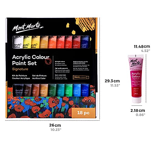 MONT MARTE Studio Acrylic Paint Set, 18 Piece, 36ml Tubes. Lightfast Colours with Great Coverage, Ideal for Canvas, Wood, Fabric, Leather, Cardboard, MONT MARTE