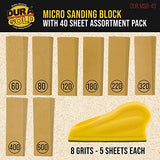 Dura-Gold Micro Hand Sanding Block Kit, 3.5” x 1” Pad, Hook & Loop Backing, 40 Sandpaper Sheets, 5 Each 60, 80, 120, 180, 220, 320, 400, 600 Grit - Dura-Gold